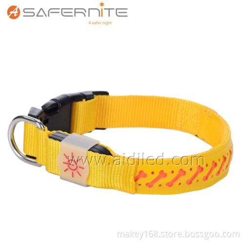 Yellow Led Flashing Lights Illuminating Dog Collar